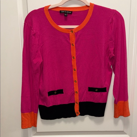 Cable & Gauge Sweaters - Cable & Gauge Fuchsia and Tangerine Cardigan